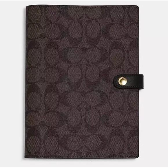 NWT Coach Snap Notebook cz198 Walnut Black Signature Canvas/Smooth leather - Picture 5 of 6